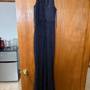 Navy Sparkle Halter-Style Evening Gown